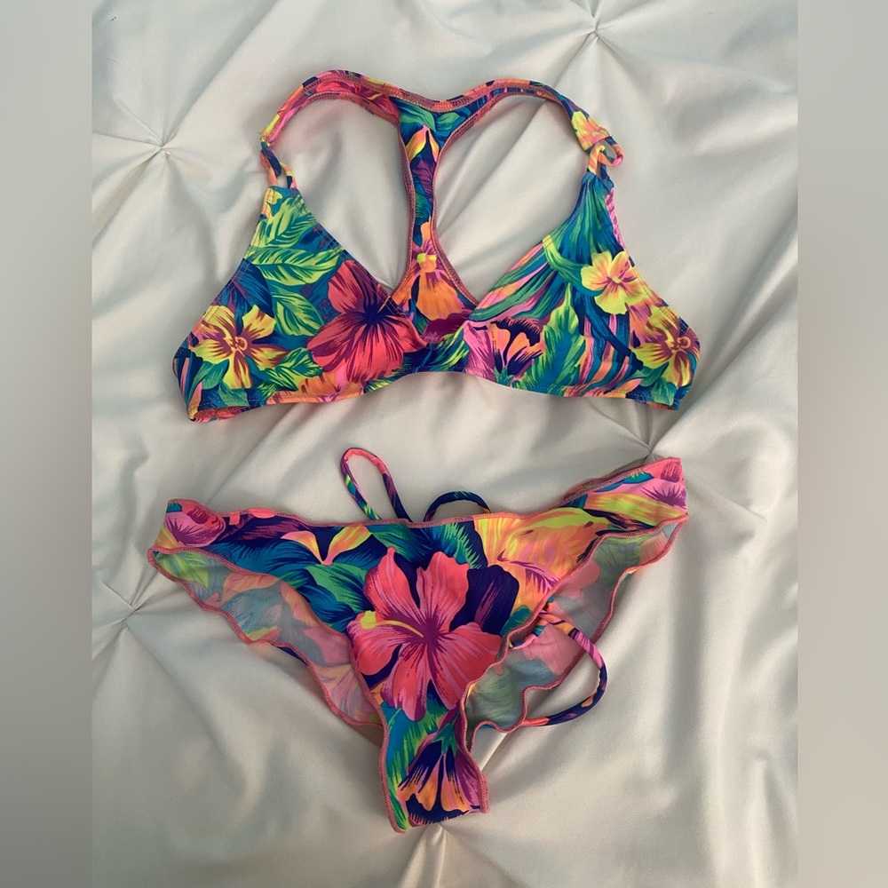 Stone Fox Swim Neon Tropical Floral Bikini Set
